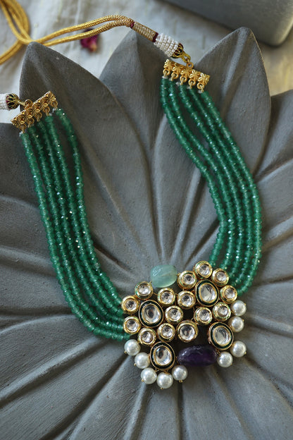 Gold Plated Kundan Polki & Mint Onyx Necklace