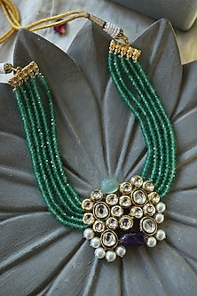 Gold Plated Kundan Polki & Mint Onyx Necklace
