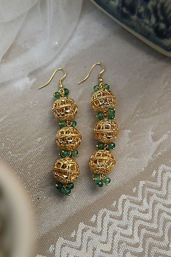 Gold Plated Embossed Dangler Earrings