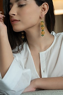 Gold Plated Embossed Dangler Earrings