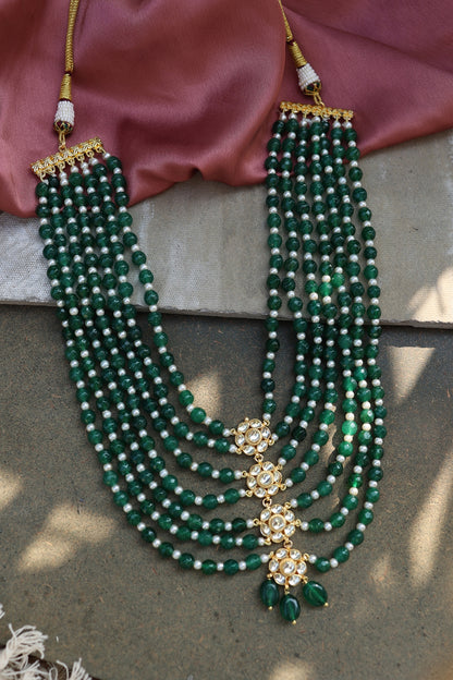 Gold Plated Kundan Polki & Green Stone Necklace