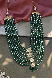 Gold Plated Kundan Polki & Green Stone Necklace