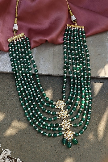 Gold Plated Kundan Polki & Green Stone Necklace