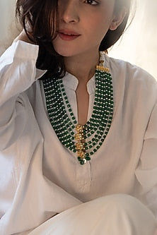 Gold Plated Kundan Polki & Green Stone Necklace