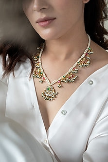 Gold Plated Kundan Polki & Pearl Necklace
