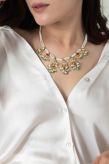 Gold Plated Kundan Polki & Pearl Necklace