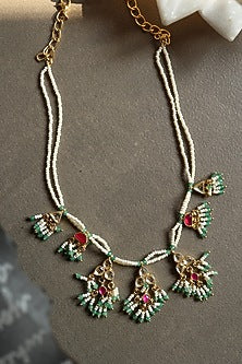 Gold Plated Kundan Polki & Pearl Necklace
