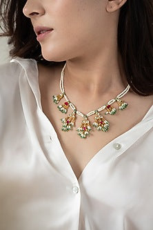 Gold Plated Kundan Polki & Pearl Necklace