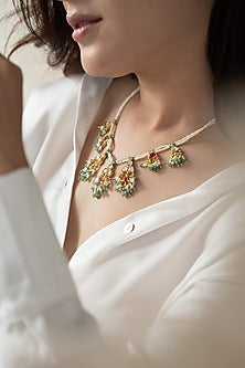 Gold Plated Kundan Polki & Pearl Necklace