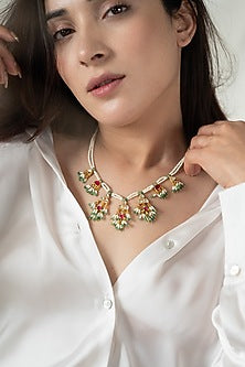 Gold Plated Kundan Polki & Pearl Necklace