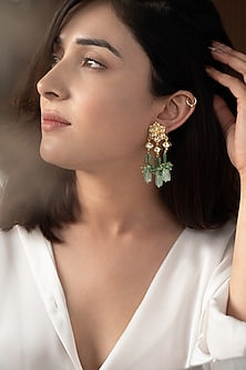Gold Plated Kundan & Fluorite Stone Dangler Earrings