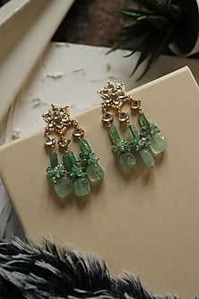 Gold Plated Kundan & Fluorite Stone Dangler Earrings