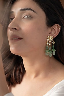 Gold Plated Kundan & Fluorite Stone Dangler Earrings