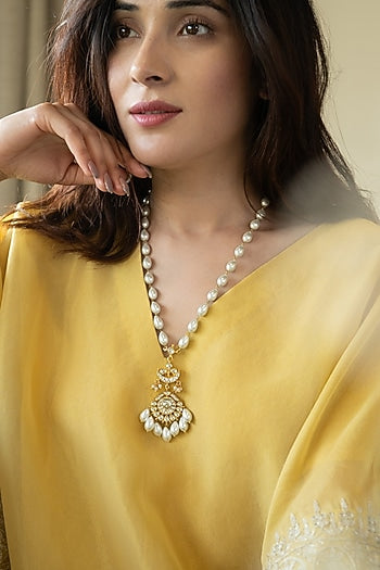 Gold Plated Kundan & Shell Pearl Necklace