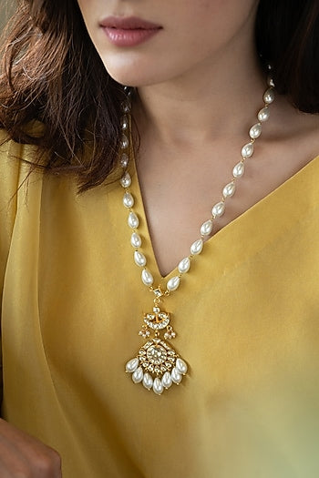 Gold Plated Kundan & Shell Pearl Necklace