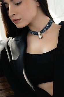 Gold Plated Blue Polki & Cubic Zirconia Necklace
