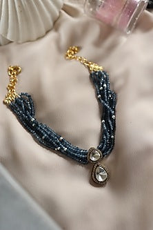 Gold Plated Blue Polki & Cubic Zirconia Necklace