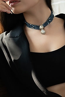 Gold Plated Blue Polki & Cubic Zirconia Necklace