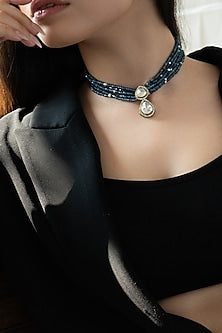 Gold Plated Blue Polki & Cubic Zirconia Necklace
