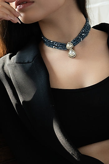 Gold Plated Blue Polki & Cubic Zirconia Necklace