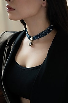 Gold Plated Blue Polki & Cubic Zirconia Necklace