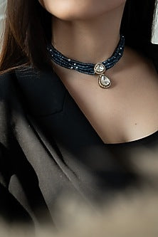 Gold Plated Blue Polki & Cubic Zirconia Necklace