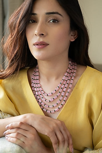 Gold Plated Rose Quartz Stone Necklace