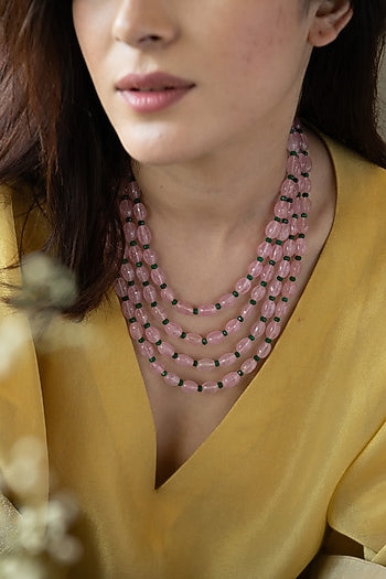 Gold Plated Rose Quartz Stone Necklace
