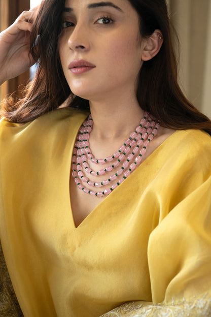Gold Plated Rose Quartz Stone Necklace