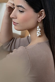 Gold Plated Shell Pearl Dangler Earrings