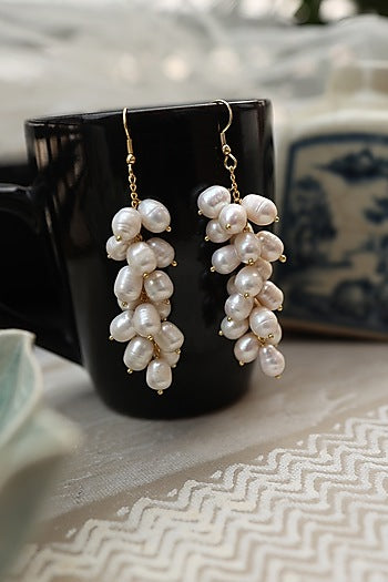 Gold Plated Shell Pearl Dangler Earrings