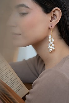 Gold Plated Shell Pearl Dangler Earrings