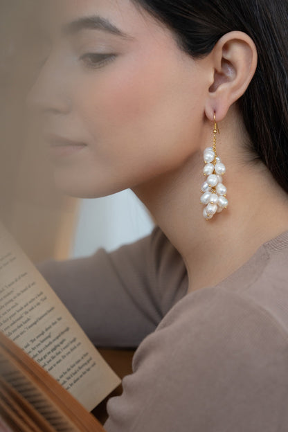 Gold Plated Shell Pearl Dangler Earrings
