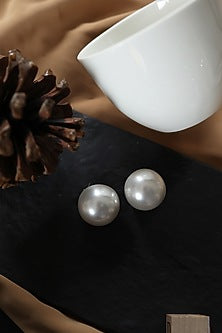 White Rhodium Finish Pearl Stud Earrings