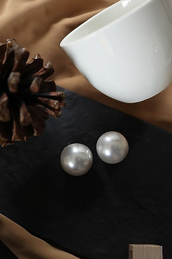 White Rhodium Finish Pearl Stud Earrings