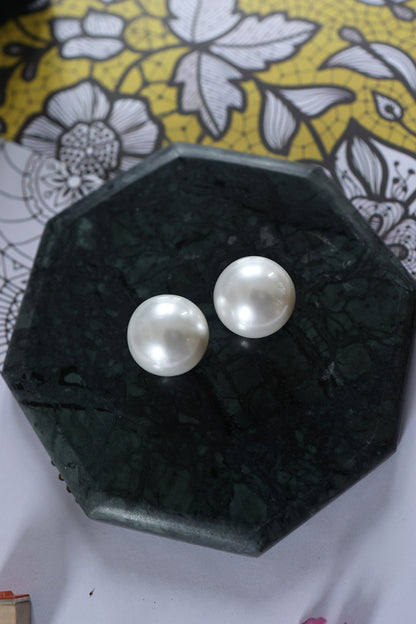 White Rhodium Finish Pearl Stud Earrings