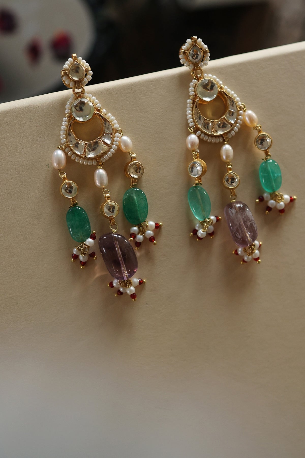Gold Plated Kundan Polki & Jade Stone Dangler Earrings