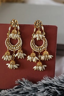 Gold Plated Kundan Polki & Shell Pearl Dangler Earrings
