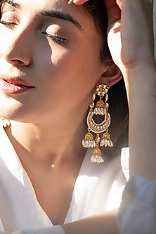Gold Plated Kundan Polki & Shell Pearl Dangler Earrings