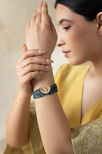 Gold Plated Kundan Polki & Hydro Stone Adjustable Bracelet