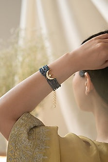 Gold Plated Kundan Polki & Hydro Stone Adjustable Bracelet