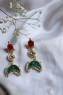 Gold Plated Kundan Polki & Seed Pearl Dangler Earrings