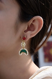 Gold Plated Kundan Polki & Seed Pearl Dangler Earrings