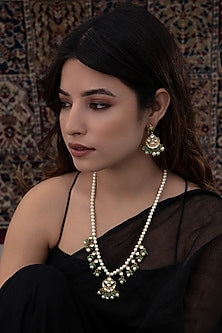 Gold Plated Kundan Polki & Onyx Necklace Set