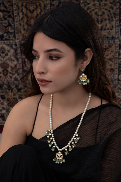 Gold Plated Kundan Polki & Onyx Necklace Set