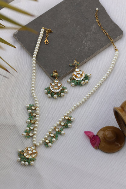 Gold Plated Kundan Polki & Onyx Necklace Set