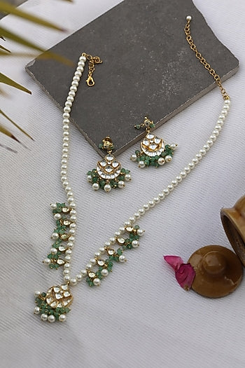 Gold Plated Kundan Polki & Onyx Necklace Set