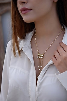 Gold Plated Kundan Polki & Pearl Pendant Necklace