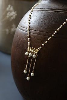 Gold Plated Kundan Polki & Pearl Pendant Necklace