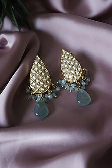 Gold Plated Kundan Polki & Fluorite Stone Dangler Earrings